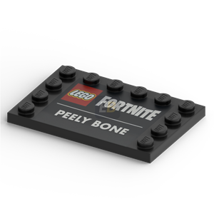 LEGO® 6180pb200 Tegel aangepast 4 x 6 met noppen op de randen met LEGO Fortnite-logo en 'PEELY BONE'-patroon