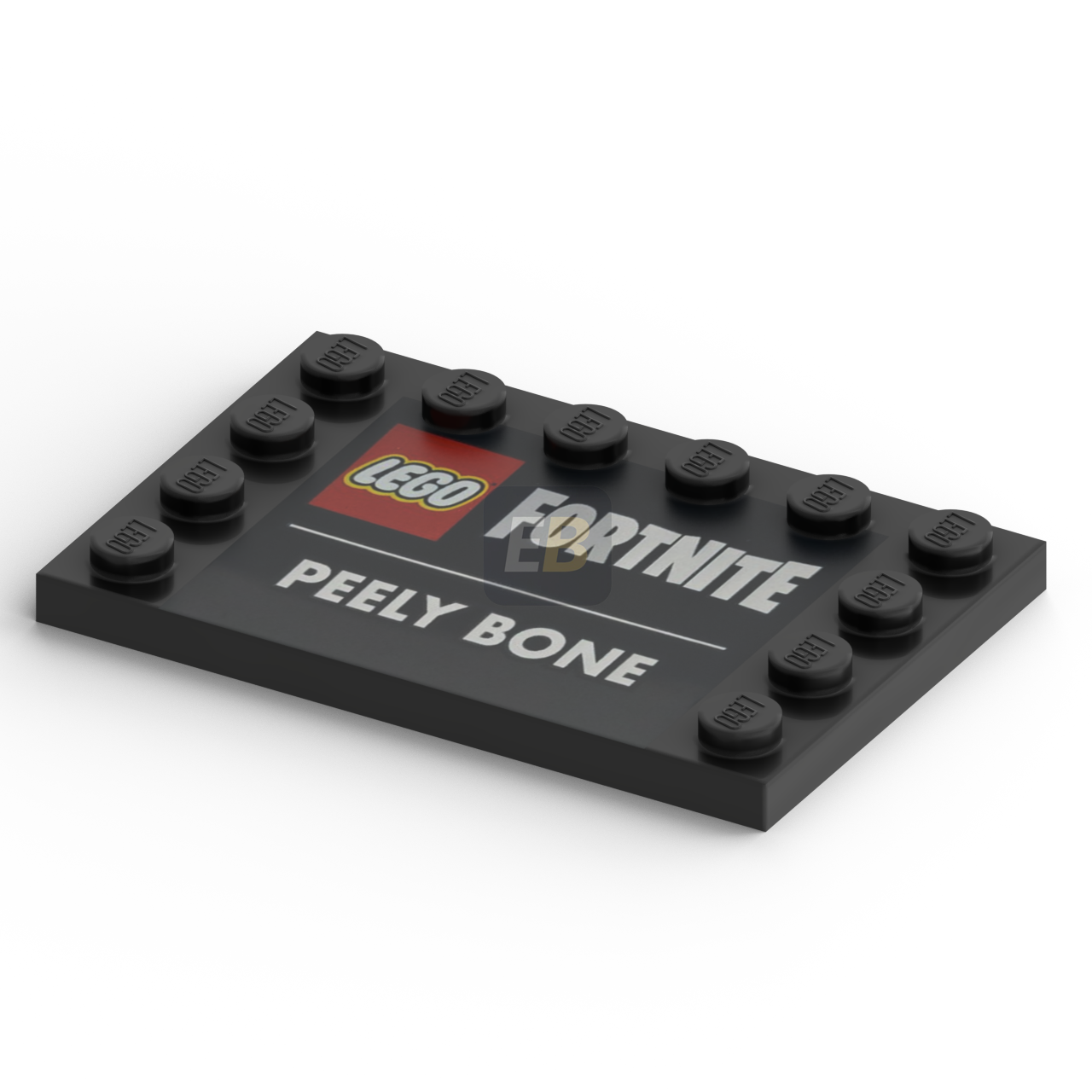 LEGO® 6180pb200 Tegel aangepast 4 x 6 met noppen op de randen met LEGO Fortnite-logo en 'PEELY BONE'-patroon